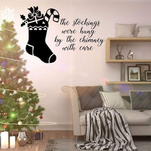 Christmas Wall Decal - The Stockings Were Hung - Holiday Vinyl Decor for Living Room or Home Decoration