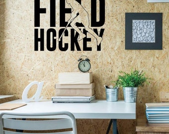 Field Hockey Wall Decor - Silhouette Vinyl Decal Sticker Decor For Teen, Boy's Bedroom, Playroom Or Man Cave - Sports Decorations