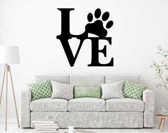 Dog Lover Gifts - Love Paw Print - Vinyl Wall Decal For Home Decor or Veterinary Clinic Decoration