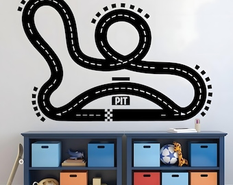 Race Track Wall Decal, Kids Room Speedway Vinyl Sticker Decor