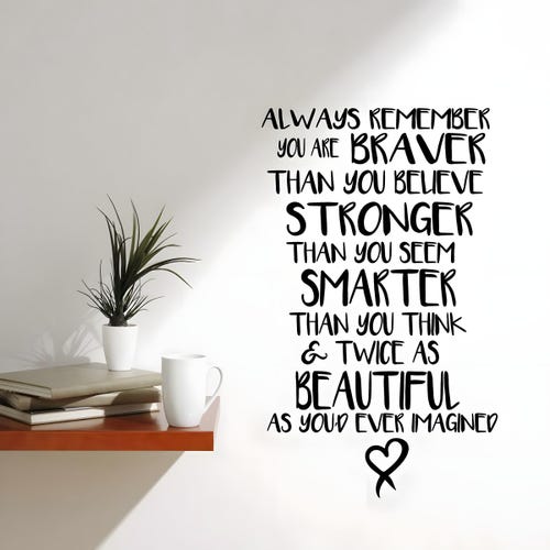 Motivational Vinyl Wall Decal – Braver, Stronger, Smarter Quote