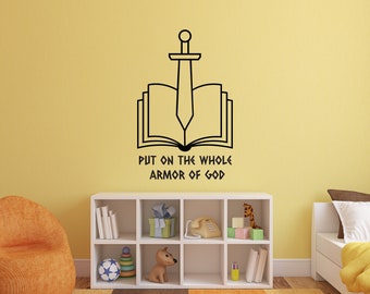 Christian Wall Decal - Put On The Whole Armor Of God - Kids Bedroom - Church - Sunday School