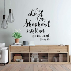 23 Psalm Wall Art - Christian Bible Verse Vinyl Decal Lettering - The Lord is My Shepherd - Religious Decor for Home, Office, or Church