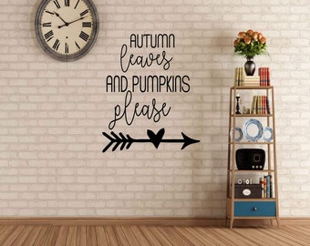 Autumn Season Wall Decal | Pumpkins Please- Silhouette Heart Arrow- Vinyl Decor for Living Room, Family Room or Home Decoration