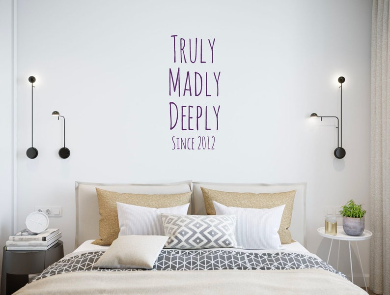 Benutzerdefinierte 18 x 40 Wall Decals Zitate: Truly Madly Deeply personalisierte paar Schlafzimmer Dekor für Verlobungen, Jubiläen, Valentinstag Bild 5