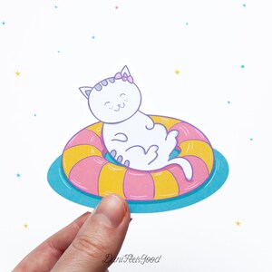 Floating Summer Cute Cat Vinyl Sticker, Kawaii Cat, Kitty Sticker, Katzenliebhaber Geschenk, Tier Sticker, Geschenke, Bullet Journal, Laptop Sticker