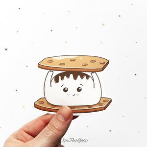 Adesivo S'more carino, adesivi in vinile Smores, adesivo da campeggio, caramelle, biscotti, marshmallow Kawaii, dessert estivo, diario, adesivo per laptop