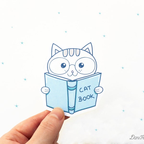 Cat Book Sticker, Cat Glasses Study, Nerd Cat Kawaii, Kitty Back to School, Planner Stickers Animal Sticker, Bullet Journal