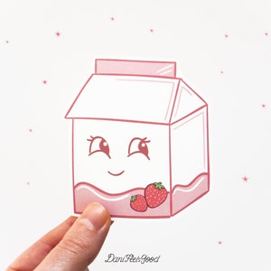 Cute Strawberry Milk Vinyl Sticker, Strawberry Drink, Kawaii Pink, Cute Food, Aesthetic, Cute Fruit, Gifts, Bullet Journal, Laptop Sticker