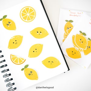 Pacchetto adesivi al limone, adesivi al limone Kawaii, set di adesivi in vinile al limone, bullet journal, limoni carini, adesivi alla frutta, regali, adesivo per laptop