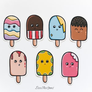 Pacchetto di adesivi in vinile per gelato carino, gelato Kawaii, amanti del gelato, adesivi per alimenti carini, adesivo per dessert carino, diario, adesivo per laptop