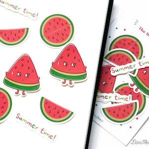 Pacchetto adesivi Sammie Watermelon, 8 adesivi, frutta rossa succosa carina, adesivi in vinile divertenti, adesivi estivi, diario dei proiettili, adesivo per laptop