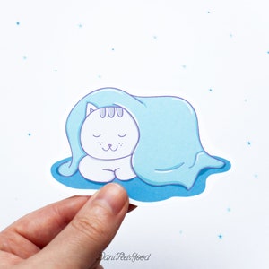 Prenez un autocollant en vinyle de chat mignon de sieste, chat Kawaii, autocollants de chat, cadeau d’amoureux de chat, autocollant mignon d’animal, cadeaux, Bullet Journal, autocollant d’ordinateur portable