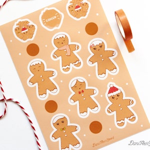 Niedlicher Lebkuchen-Aufkleberbogen, Kawaii-Weihnachts-Vinylaufkleber, süßer Lebkuchen, Urlaubsplaner-Deko, gemütlicher Winter, Journal-Ornamente