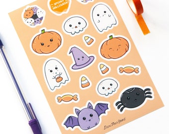 Griezelige schattige Halloween-stickers, Happy Halloween, Kiss Cut-stickers, vinyl plannerstickers, kawaii-stickervellen, dagboekcadeaus voor haar