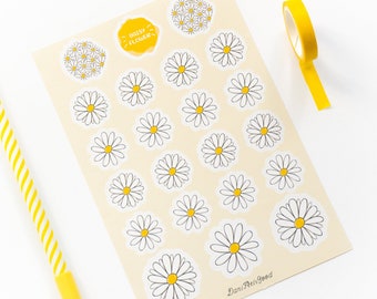 Stickervel met madeliefjes, gele madeliefjes, vinylsticker met kusjes, plannersticker met madeliefjes, kawaii plannerstickers, dagboek, cadeaus
