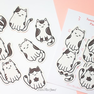 Tuxedo Cat Sticker Pack, handgemachtes süßes Geschenk, Katzenliebhaber Aufkleber, Laptop Vinyl Sticker, Journal Dekor, Kawaii Animal Die Cut