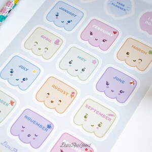 Niedlicher Monatsplaner-Stickerbogen, Kawaii-Pastell-Vinyl-Kalenderaufkleber, süße Scrapbook-Aufkleber, Journaling, Briefpapier-Geschenk für Sie