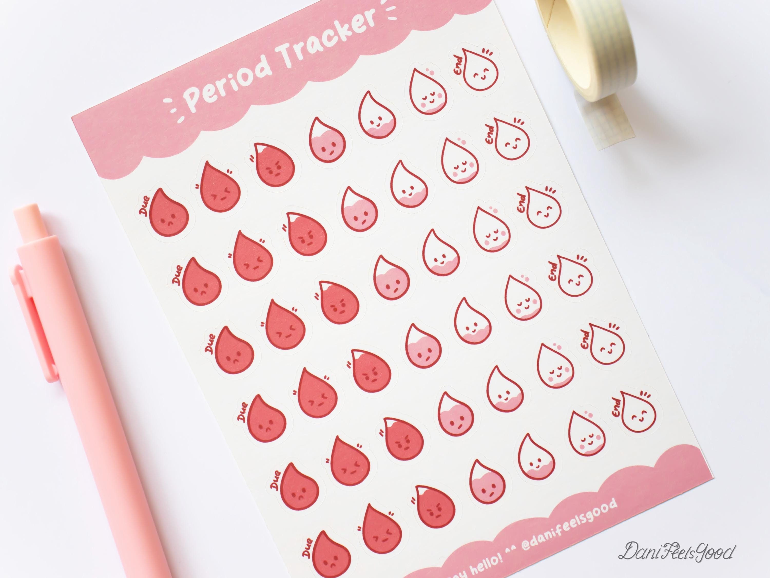 Stickervel voor menstruatietracker, schattige kleine vinylstickers, stickers voor de cyclusplanner voor vrouwen, kawaii maandelijkse menstruatiecyclus, menstruatiekalenderplanner