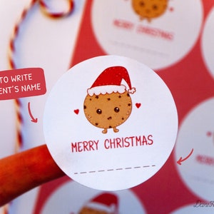 Foglio di etichette natalizie, piccolo biscotto al cioccolato, piccola decorazione regalo, targhetta con nome in vinile per le vacanze, decalcomania regalo personalizzata, famiglia di imballaggi personalizzati