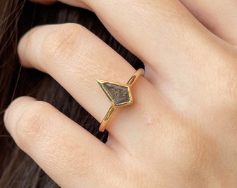 Shield Salt and Pepper Diamond Engagement Ring, Grey Diamond Engagement Ring  - Cara