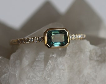 Teal Australian Sapphire and Diamond Engagement Ring - Aida