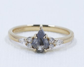 Geometric Salt and Pepper Diamond Engagement Ring, Unique Shield Grey Galaxy Diamond Ring - Sorella
