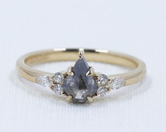 Salt and Pepper Diamond Engagement Ring: Shield Grey Galaxy, 14k Yellow Gold