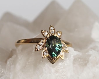 Parti Sapphire and Diamond Ring: 14K Yellow Gold Australian Gem