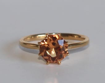 Octagon Orange Zircon Solitaire Ring - 14K Yellow Gold