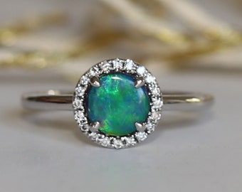 Lightning Ridge Opal and Diamond Halo Ring - Oriana