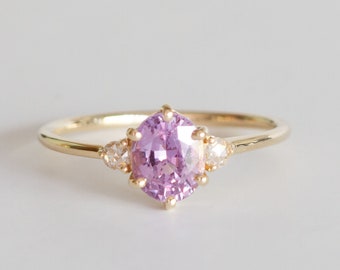 lavender sapphire ring gold, alternative engagement ring women, 5th anniversary gift for her, rose cut diamond ring for women lilac sapphire