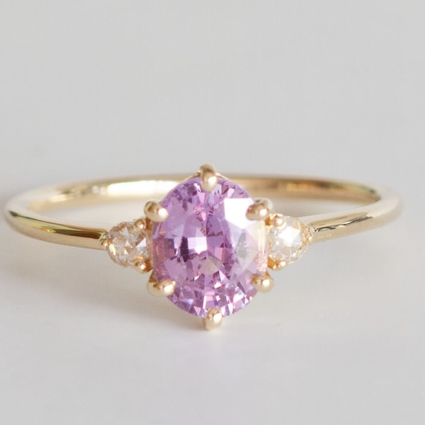 lavender sapphire ring gold, alternative engagement ring women, 5th anniversary gift for her, rose cut diamond ring for women lilac sapphire