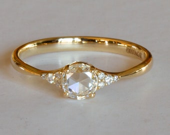 Rose Cut Round White Diamond 0.60ct Engagement Ring, Ooak engagement - Sophia
