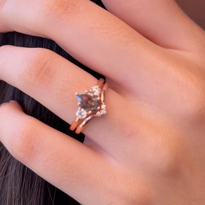 Pear Salt and Pepper Diamond Engagement Ring Set: 14k Rose Gold Band