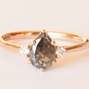 Petite Pear Salt & Pepper Diamond Ring: 14k Rose Gold Engagement Ring