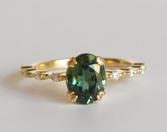 Parti Sapphire Diamond Ring: 14K Yellow Gold Engagement Ring