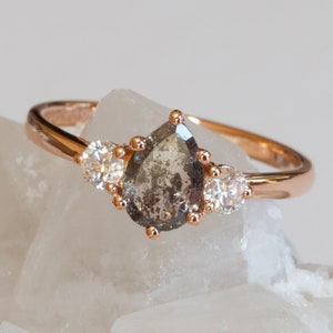 Pear Salt and Pepper Diamond Engagement Ring: 14k Rose Gold