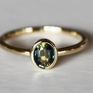 Petite Teal Sapphire 14K Gold Ring: Oval Engagement Ring