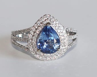 Ceylon Pear Sapphire and Diamond Halo Ring - Paloma