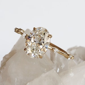 2 Carat Oval Lab Grown Diamond Ring: 14k Gold Thin Engagement Ring