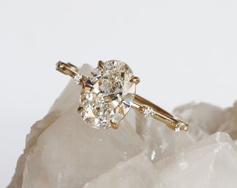 2 Carat Oval Lab Grown Diamond Ring: 14k Gold Thin Engagement Ring