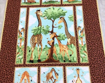 Giraffe Baby Quilt: Cotton Nursery Decor, Quilted Wall Hanging
