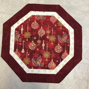 Burgundy Ornament Table Topper, Quilts for Sale, Festive Decor, Christmas Decor, Home Decor, Teacher Gift, Table Topper