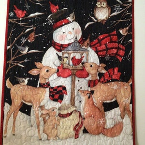 Handmade Quilted Snowman Wall Hanging: Winter Friends Lap Quilt