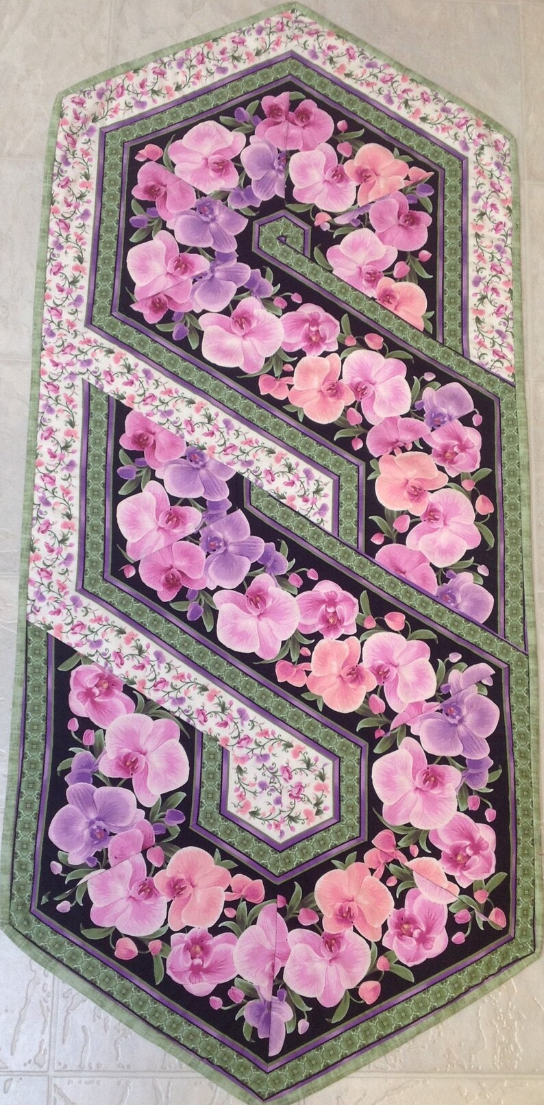 Quilted Table Runner Home Decor Quilts for Sale Floral Decor Christmas Gift Orchid Table Runner Pink Swirl Table Runner