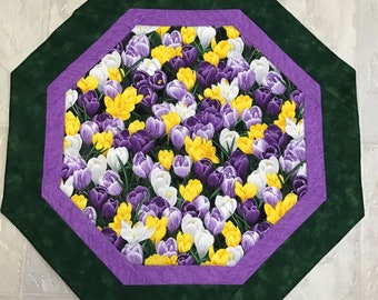 Crocus Table Topper, Quilts for Sale, Floral Decor, Home Decor, Housewarming Gift, Bridal Shower Gift