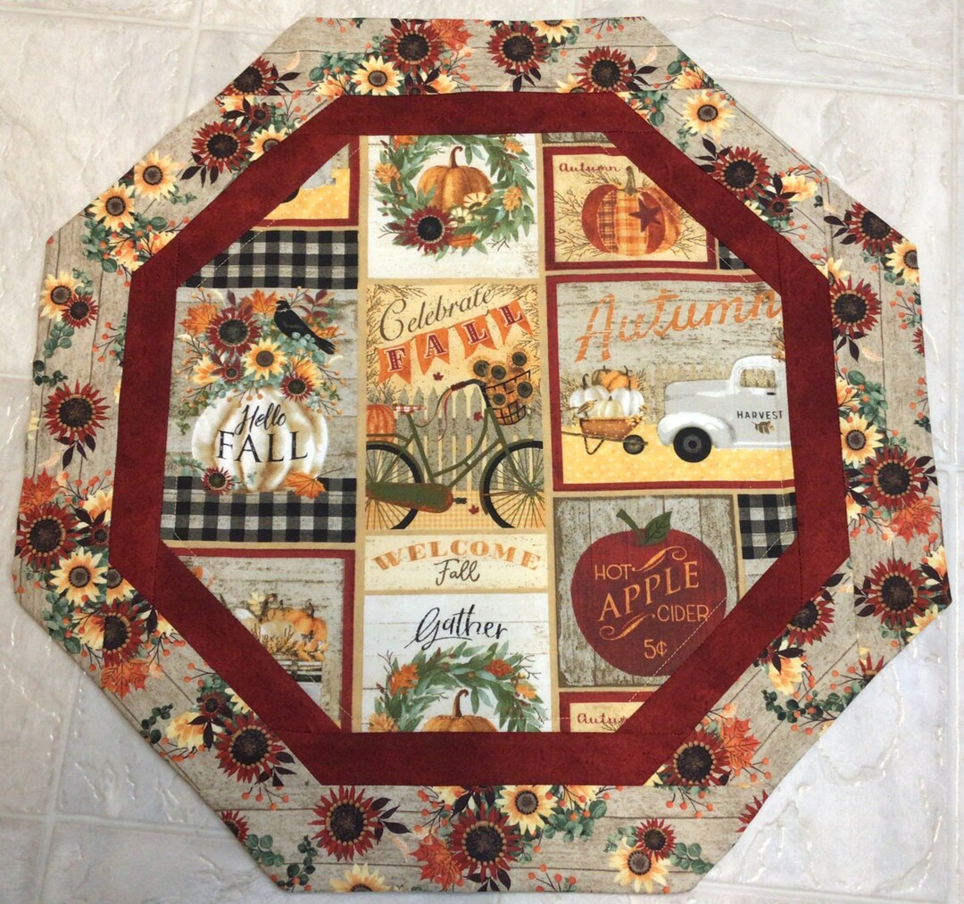 Hello Fall Table Topper: Cotton Quilted Autumn Decor - Etsy