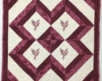 Burgundy Birds Wall Hanging, Handmade Quilts for Sale, Quilted Wall Hanging, Home Decor, Anniversary Gift, Housewarming Gift