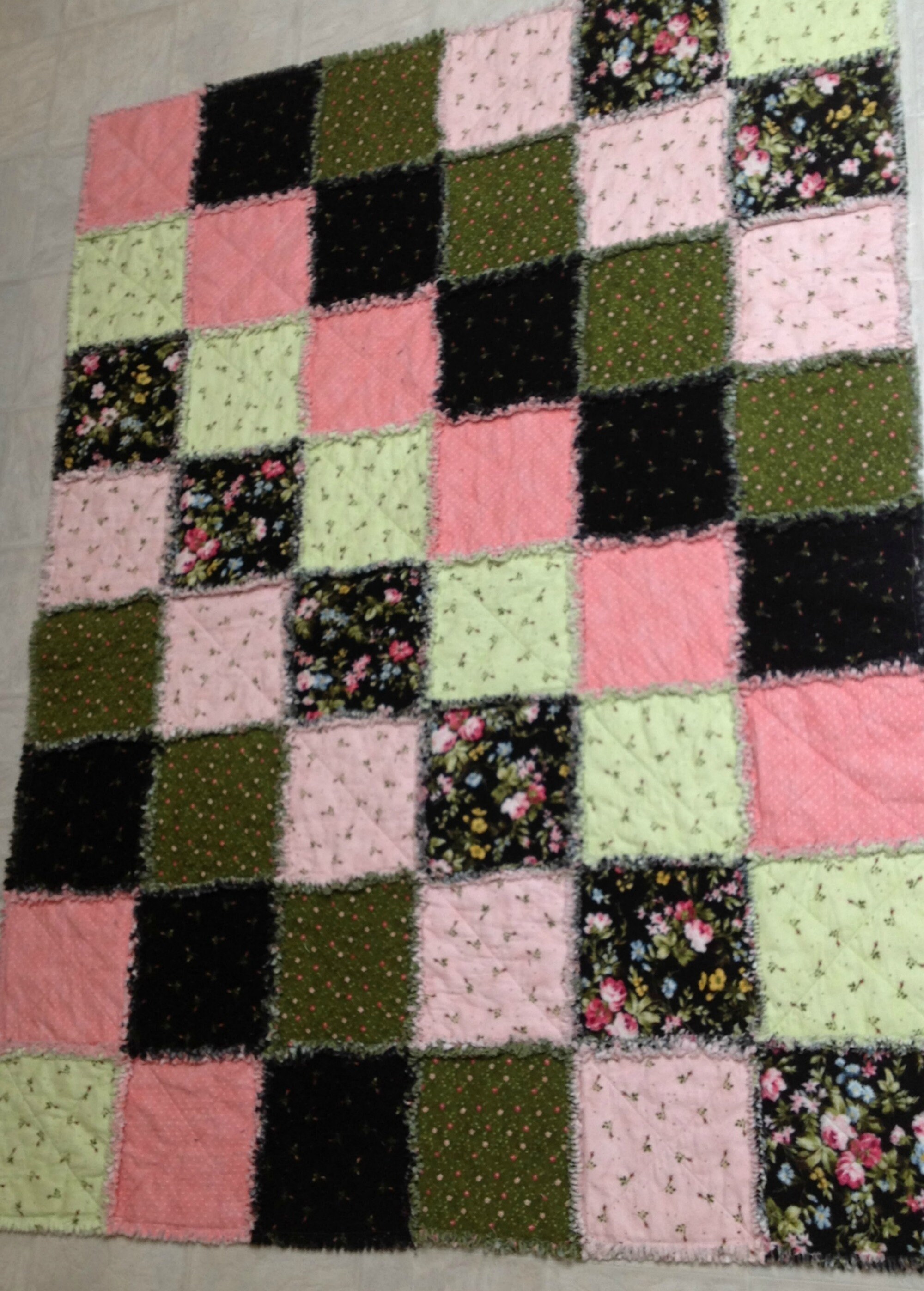 Pink and Green Rag Quilt Handmade Quilts for Sale Wall   Etsy